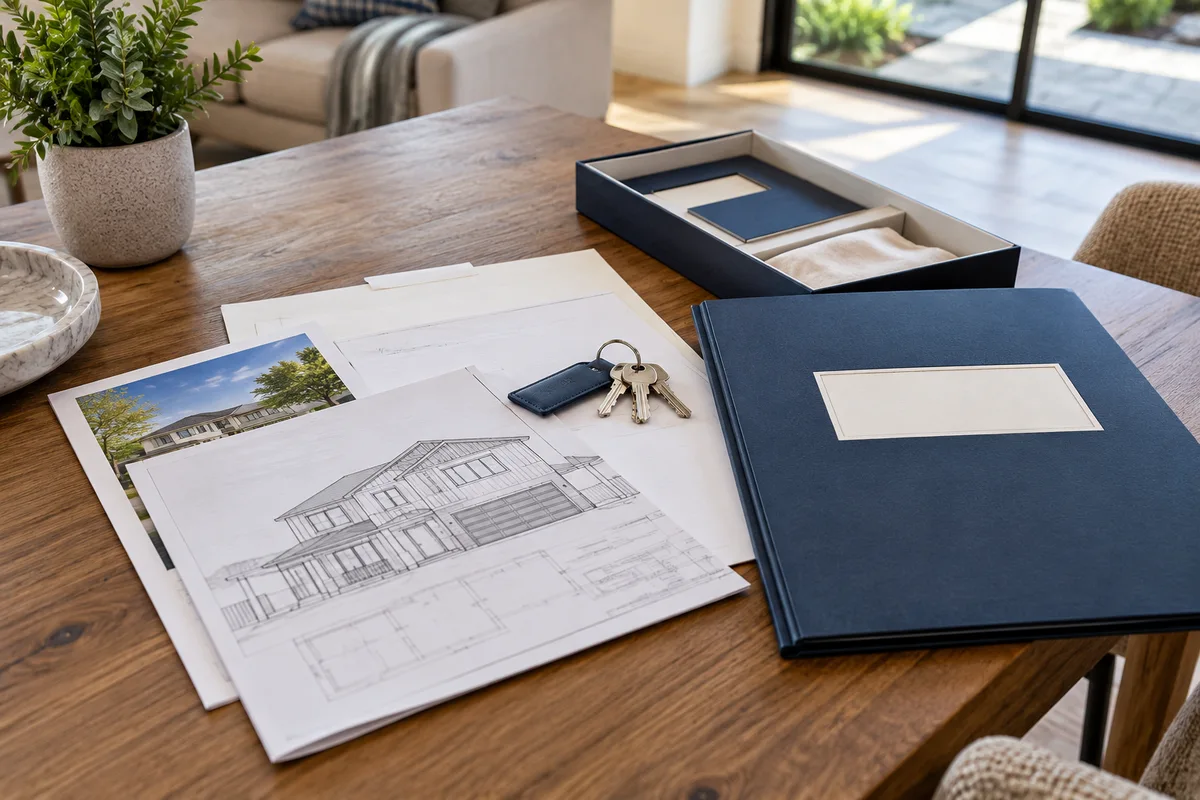 Finished house handover kit with keys.